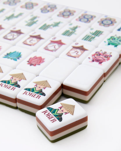 American Mahjong Tile Set Olive Green Ivory and Brown Traditional Design for Game Nights 160 Piece Acrylic Set