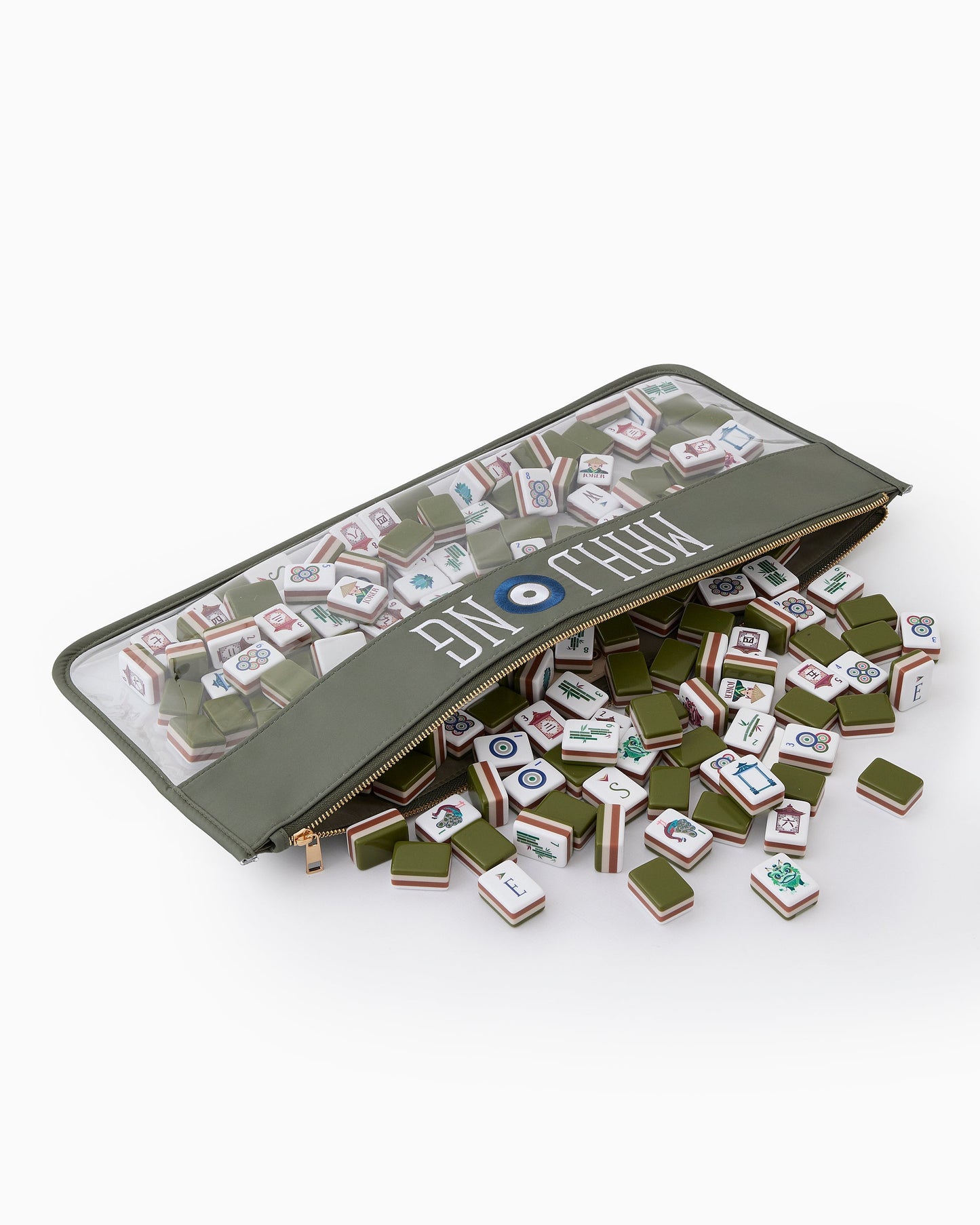 American Mahjong Tile Set Olive Green Ivory and Brown Traditional Design for Game Nights 160 Piece Acrylic Set