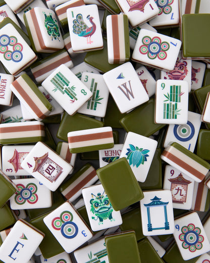 American Mahjong Tile Set Olive Green Ivory and Brown Traditional Design for Game Nights 160 Piece Acrylic Set