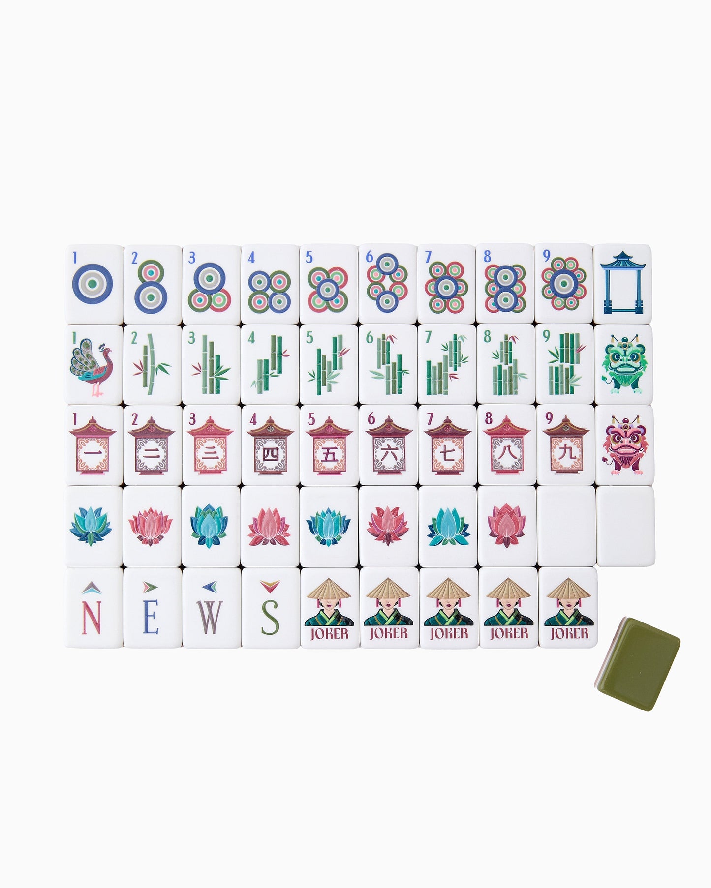 American Mahjong Tile Set Olive Green Ivory and Brown Traditional Design for Game Nights 160 Piece Acrylic Set
