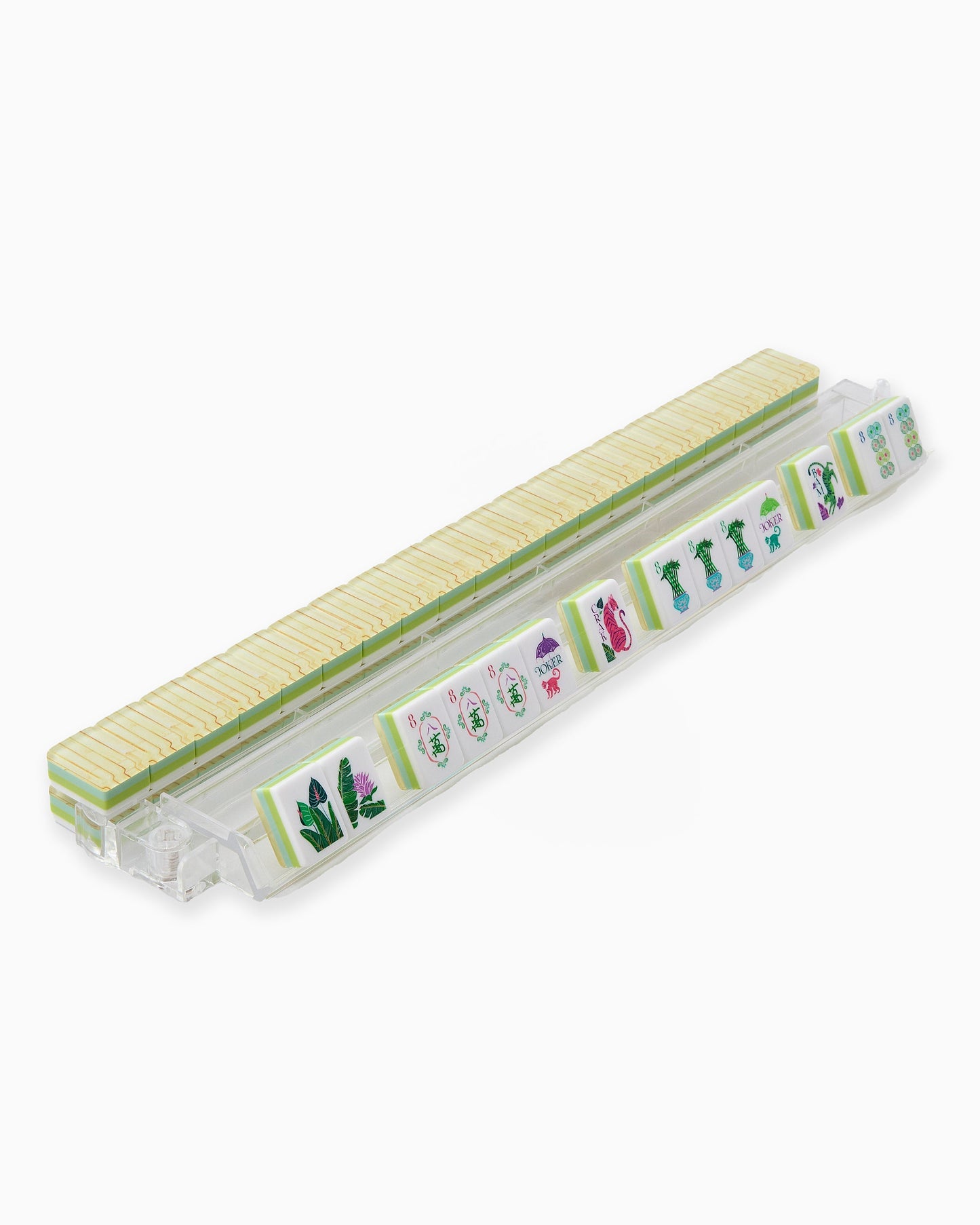 American Mahjong Tile Set Tropical Palm Green Pink and Aqua Design for Game Nights 160 Piece Acrylic Set