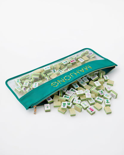 American Mahjong Tile Set Tropical Palm Green Pink and Aqua Design for Game Nights 160 Piece Acrylic Set