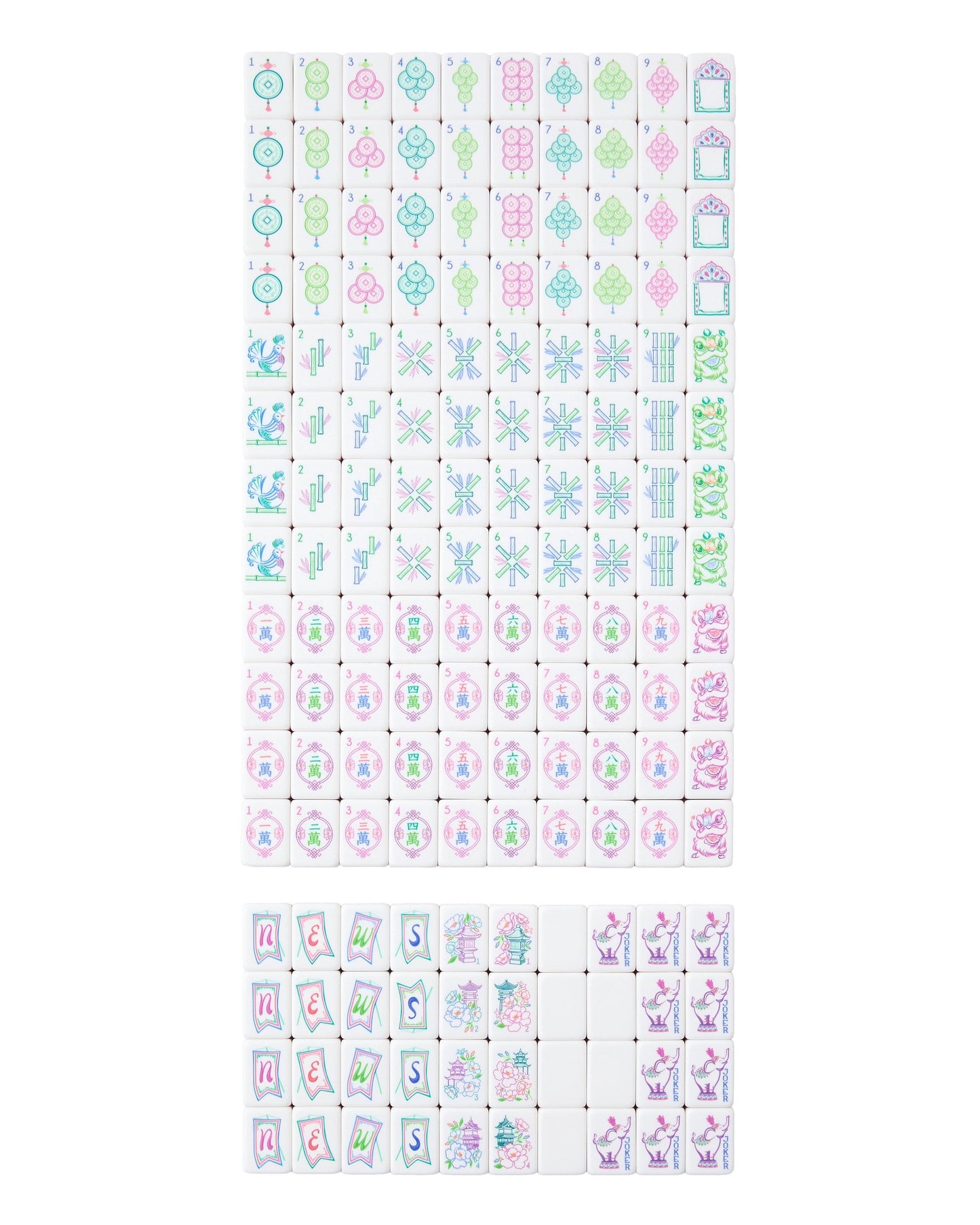 American Mahjong Tile Set Pink and Green Garden Floral Design for Game Nights 160 Piece Acrylic Set