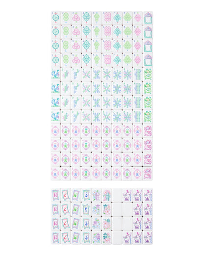American Mahjong Tile Set Pink and Green Garden Floral Design for Game Nights 160 Piece Acrylic Set