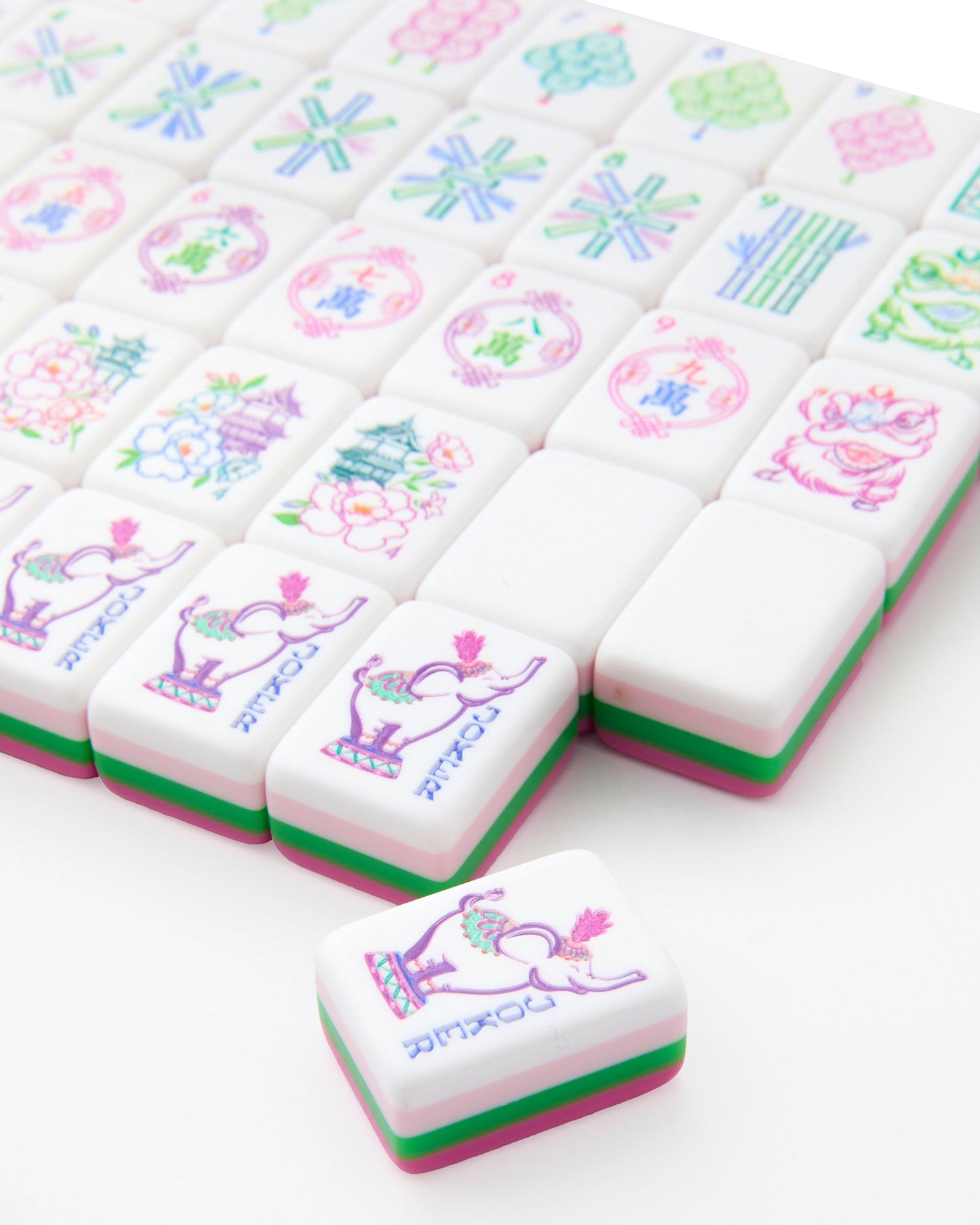 American Mahjong Tile Set Pink and Green Garden Floral Design for Game Nights 160 Piece Acrylic Set