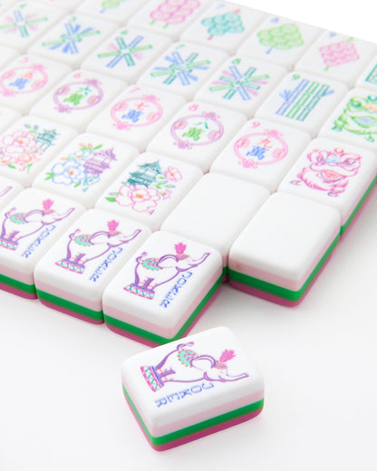 American Mahjong Tile Set Pink and Green Garden Floral Design for Game Nights 160 Piece Acrylic Set