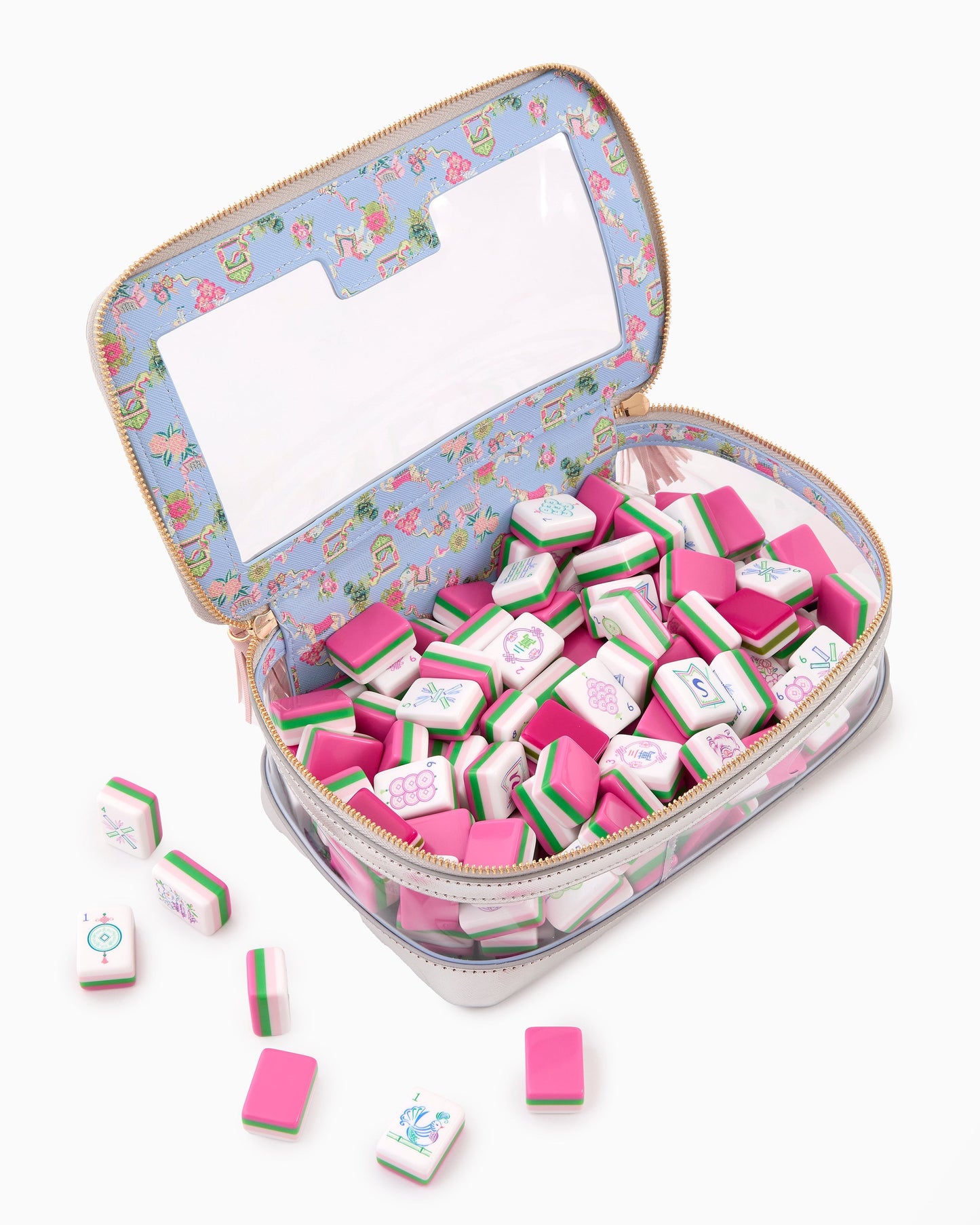 American Mahjong Tile Set Pink and Green Garden Floral Design for Game Nights 160 Piece Acrylic Set