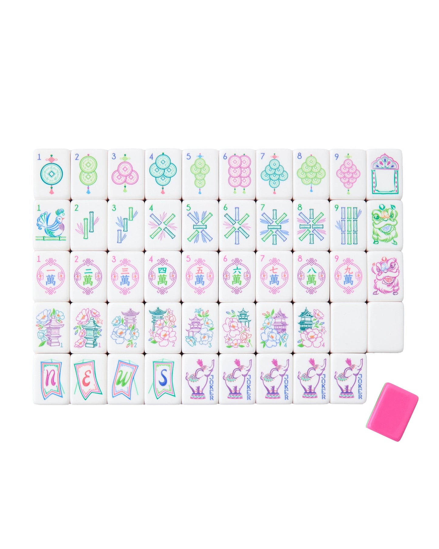 American Mahjong Tile Set Pink and Green Garden Floral Design for Game Nights 160 Piece Acrylic Set