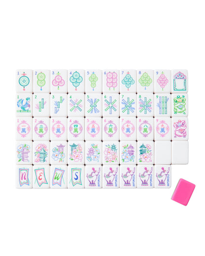 American Mahjong Tile Set Pink and Green Garden Floral Design for Game Nights 160 Piece Acrylic Set