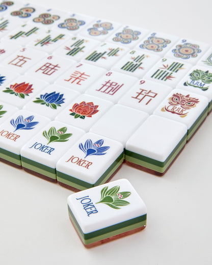 American Mahjong Tile Set Sage and Olive Burl Wood Pattern Design for Game Nights 160 Piece Acrylic Set