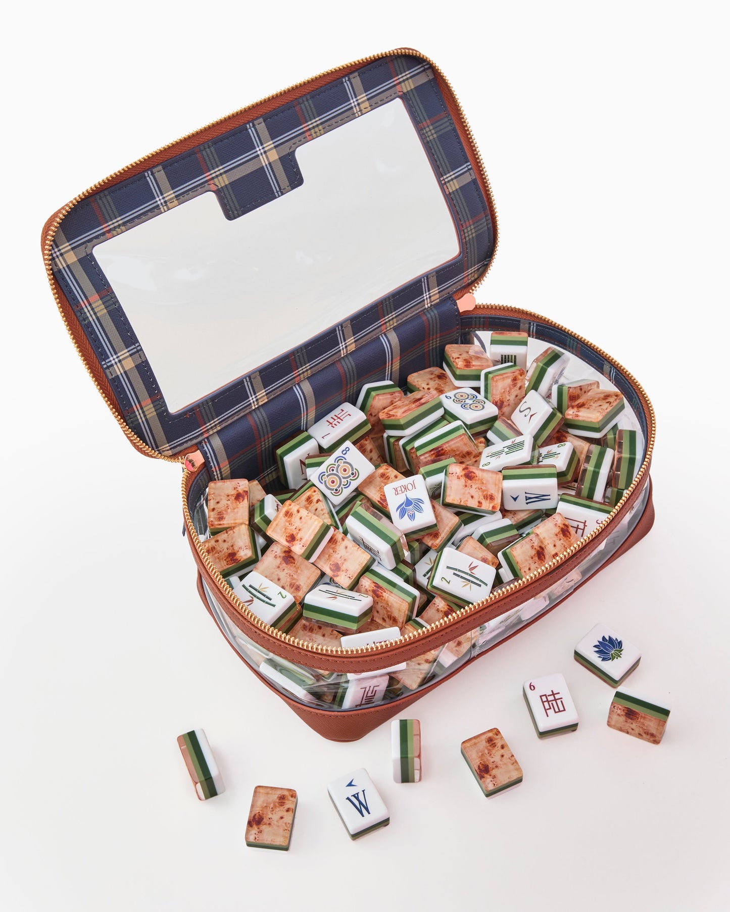 American Mahjong Tile Set Sage and Olive Burl Wood Pattern Design for Game Nights 160 Piece Acrylic Set