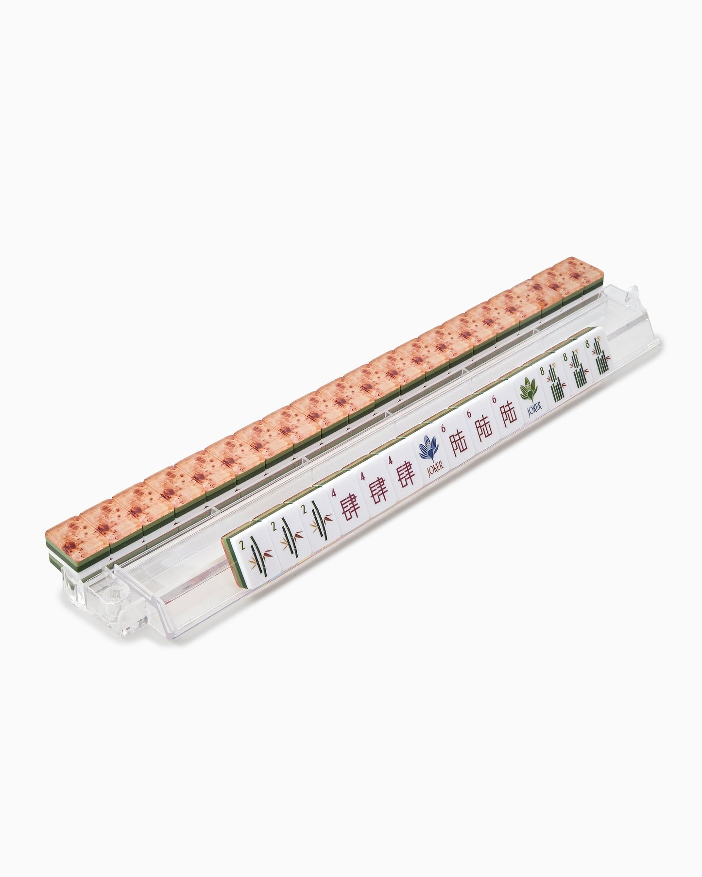 American Mahjong Tile Set Sage and Olive Burl Wood Pattern Design for Game Nights 160 Piece Acrylic Set