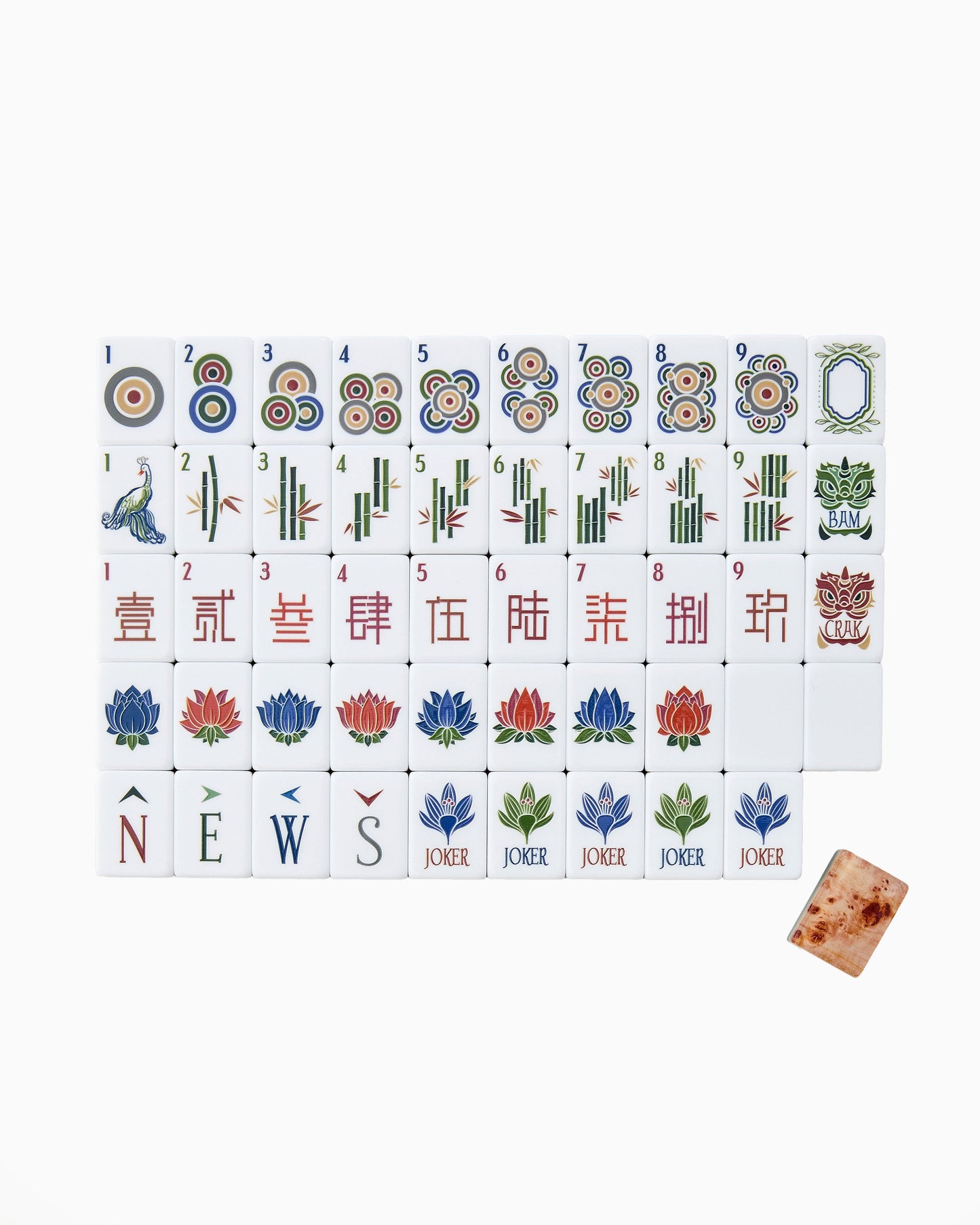 American Mahjong Tile Set Sage and Olive Burl Wood Pattern Design for Game Nights 160 Piece Acrylic Set