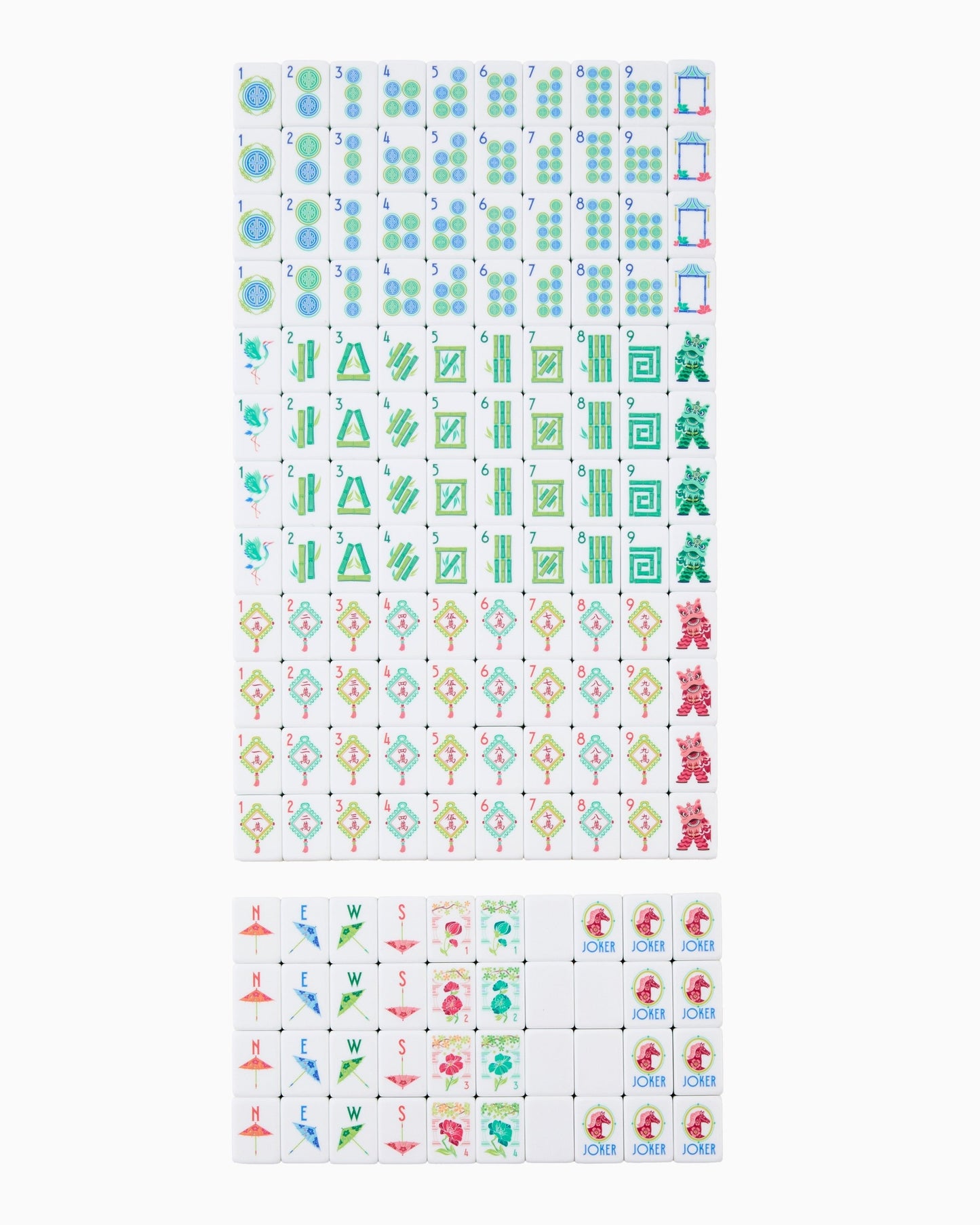 American Mahjong Tile Set Bright Yellow Coral and Turquoise Floral Design for Game Nights 160 Piece Acrylic Set