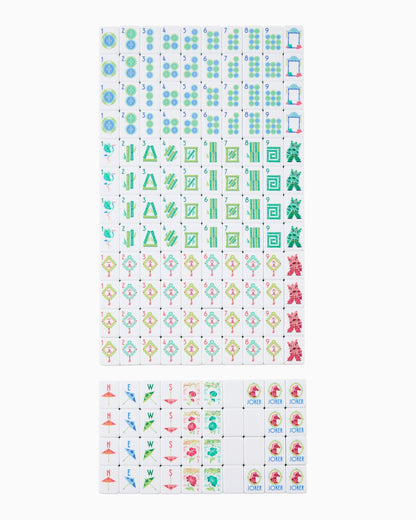 American Mahjong Tile Set Bright Yellow Coral and Turquoise Floral Design for Game Nights 160 Piece Acrylic Set