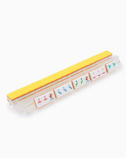 American Mahjong Tile Set Bright Yellow Coral and Turquoise Floral Design for Game Nights 160 Piece Acrylic Set