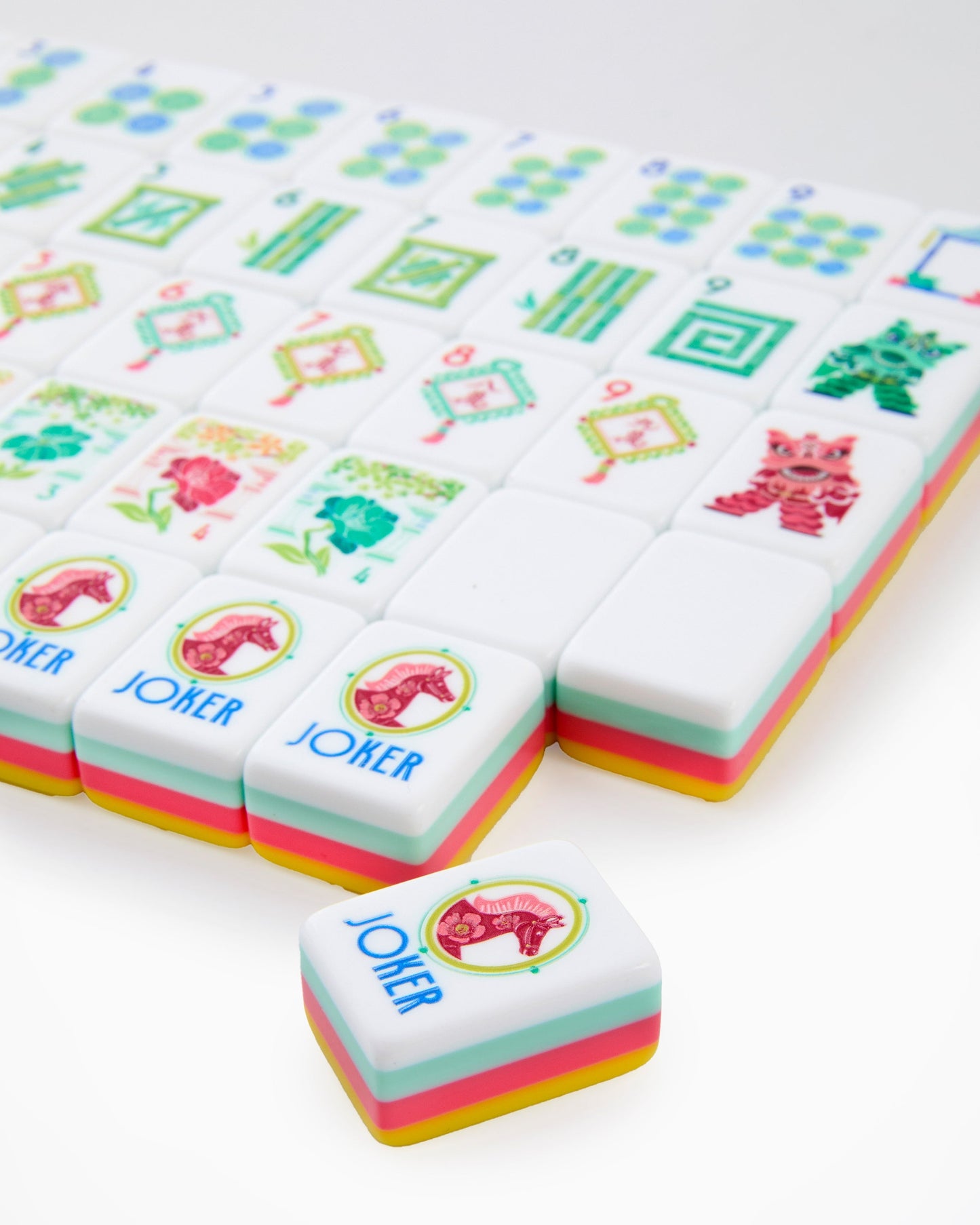 American Mahjong Tile Set Bright Yellow Coral and Turquoise Floral Design for Game Nights 160 Piece Acrylic Set
