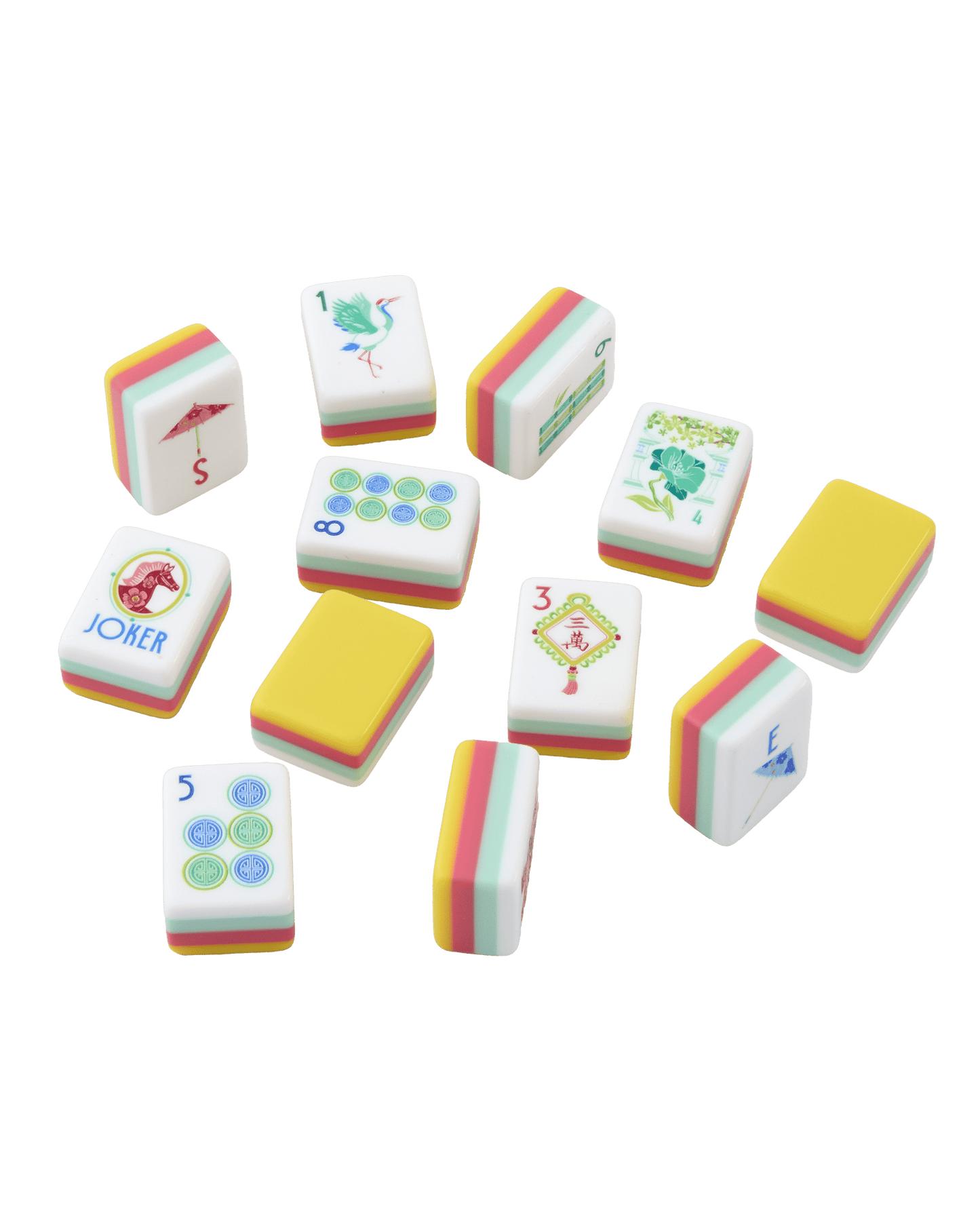 American Mahjong Tile Set Bright Yellow Coral and Turquoise Floral Design for Game Nights 160 Piece Acrylic Set