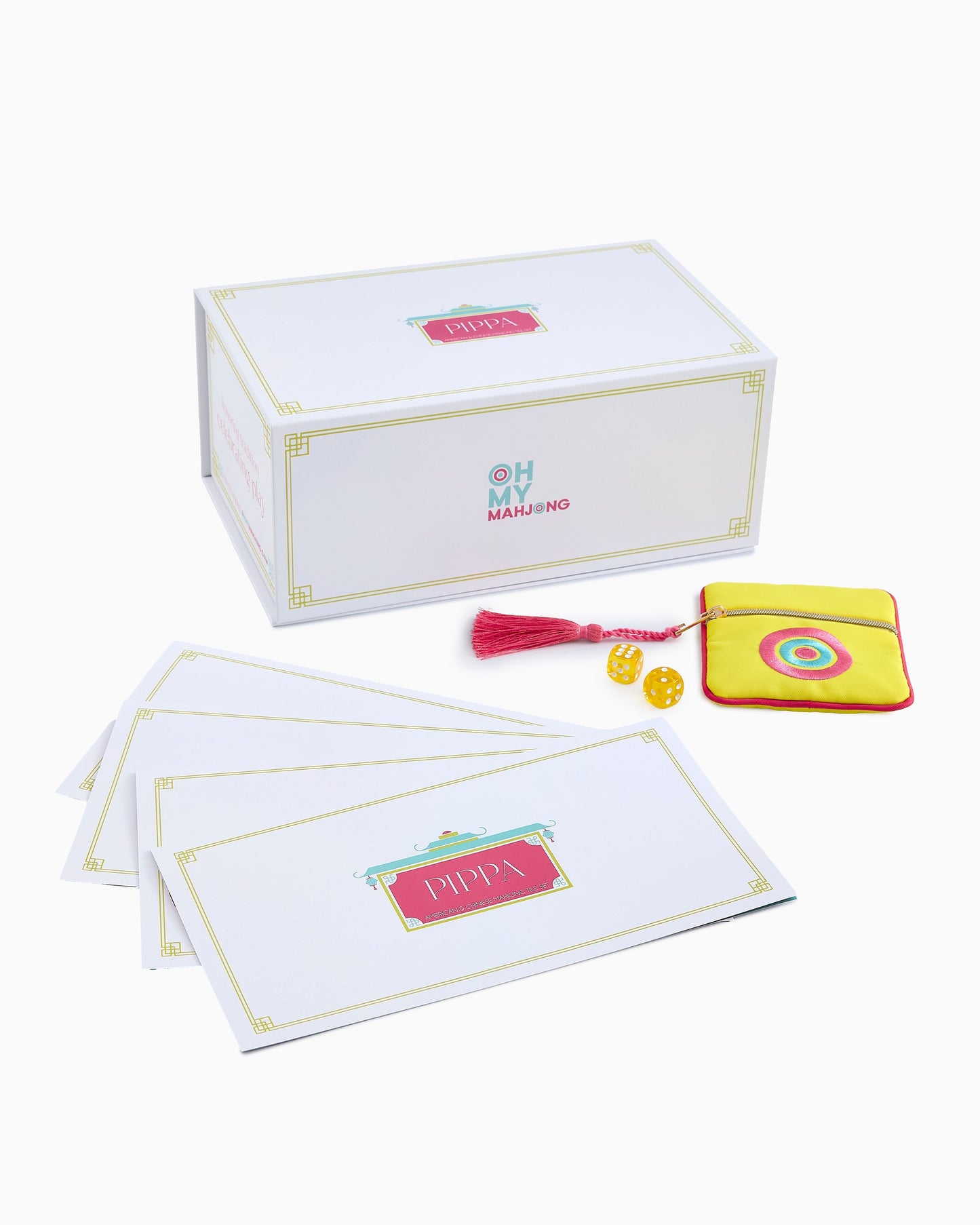 American Mahjong Tile Set Bright Yellow Coral and Turquoise Floral Design for Game Nights 160 Piece Acrylic Set