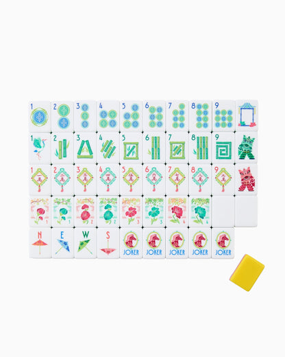 American Mahjong Tile Set Bright Yellow Coral and Turquoise Floral Design for Game Nights 160 Piece Acrylic Set