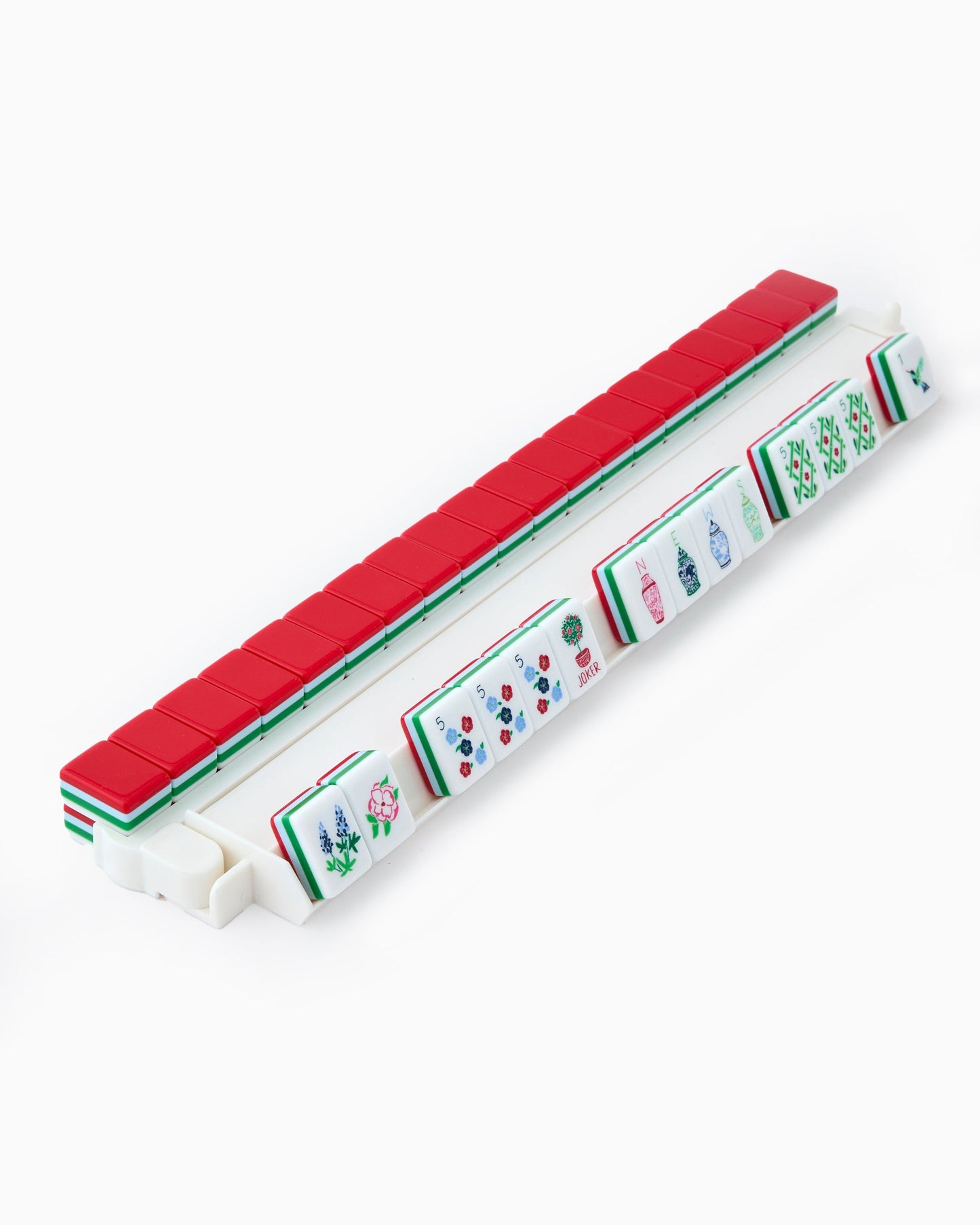 American Mahjong Tile Set Red Green and Blue Coastal Garden Design for Game Nights 160 Piece Acrylic Set