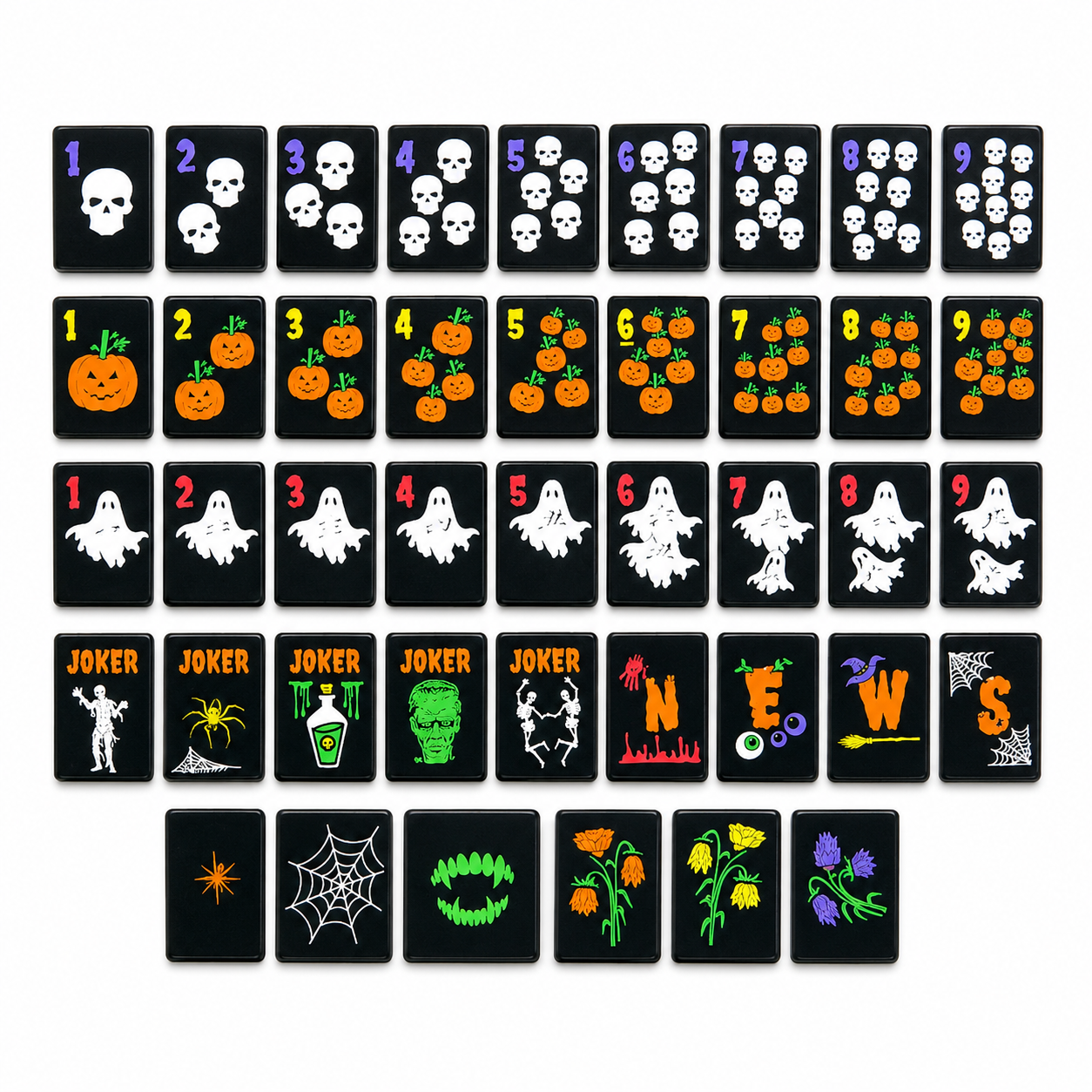 American Mahjong Tile Set Black Halloween Design for Game Nights Double Sided Engraved Acrylic Tiles