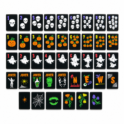 American Mahjong Tile Set Black Halloween Design for Game Nights Double Sided Engraved Acrylic Tiles