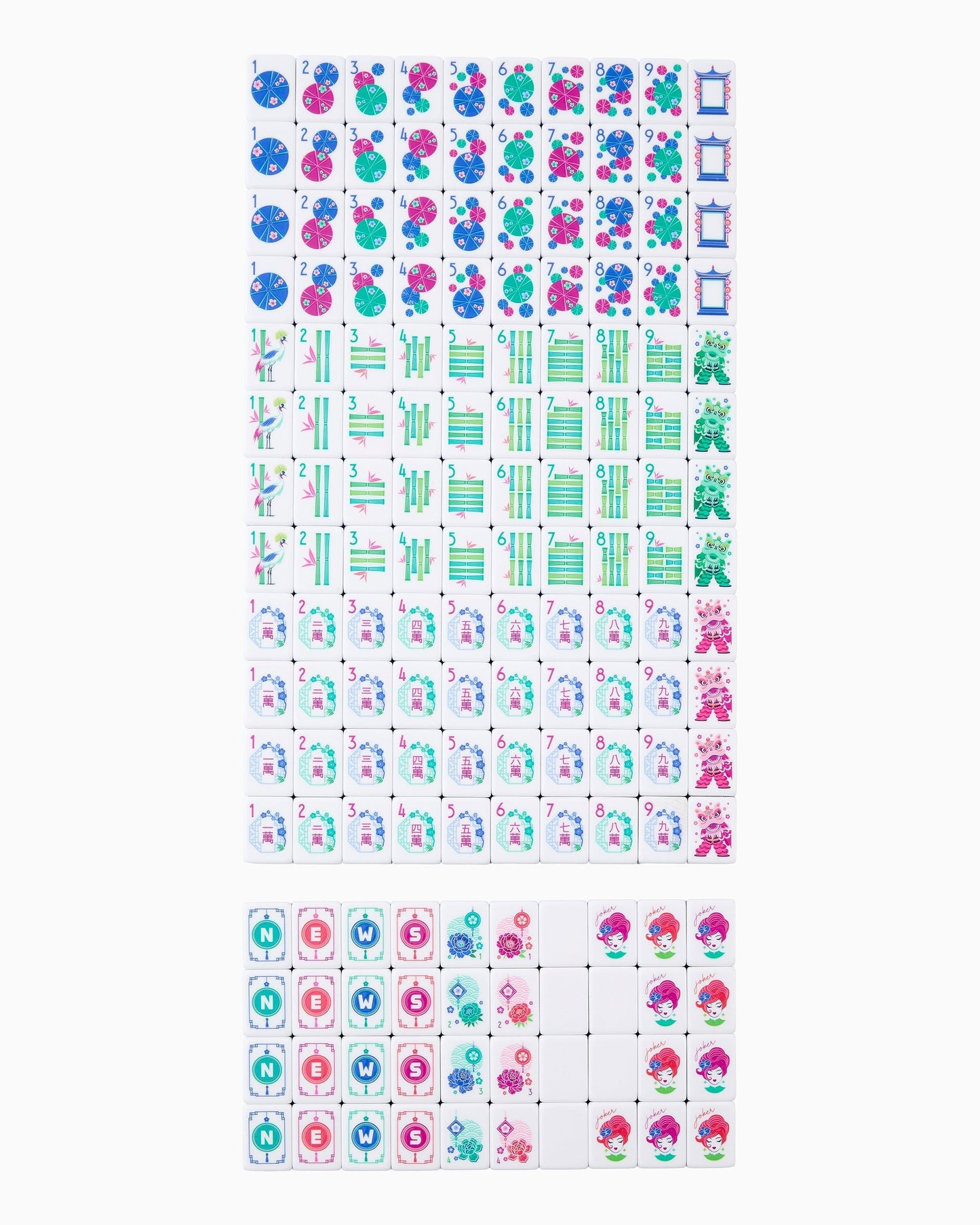 American Mahjong Tile Set Coastal Turquoise Coral and Blue Design for Game Nights 160 Piece Acrylic Set