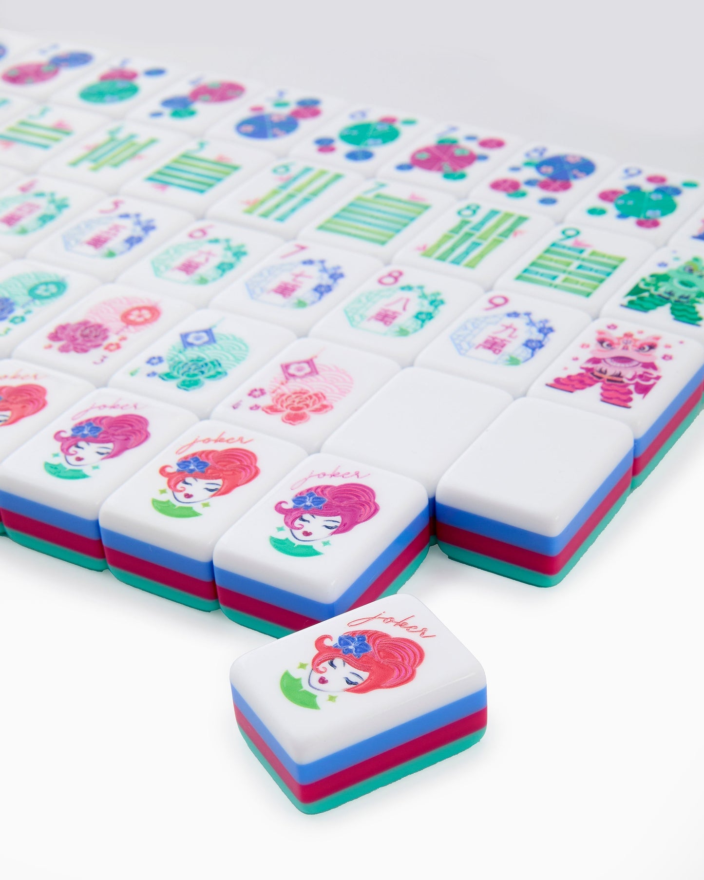 American Mahjong Tile Set Coastal Turquoise Coral and Blue Design for Game Nights 160 Piece Acrylic Set