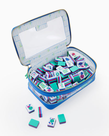 American Mahjong Tile Set Coastal Turquoise Coral and Blue Design for Game Nights 160 Piece Acrylic Set