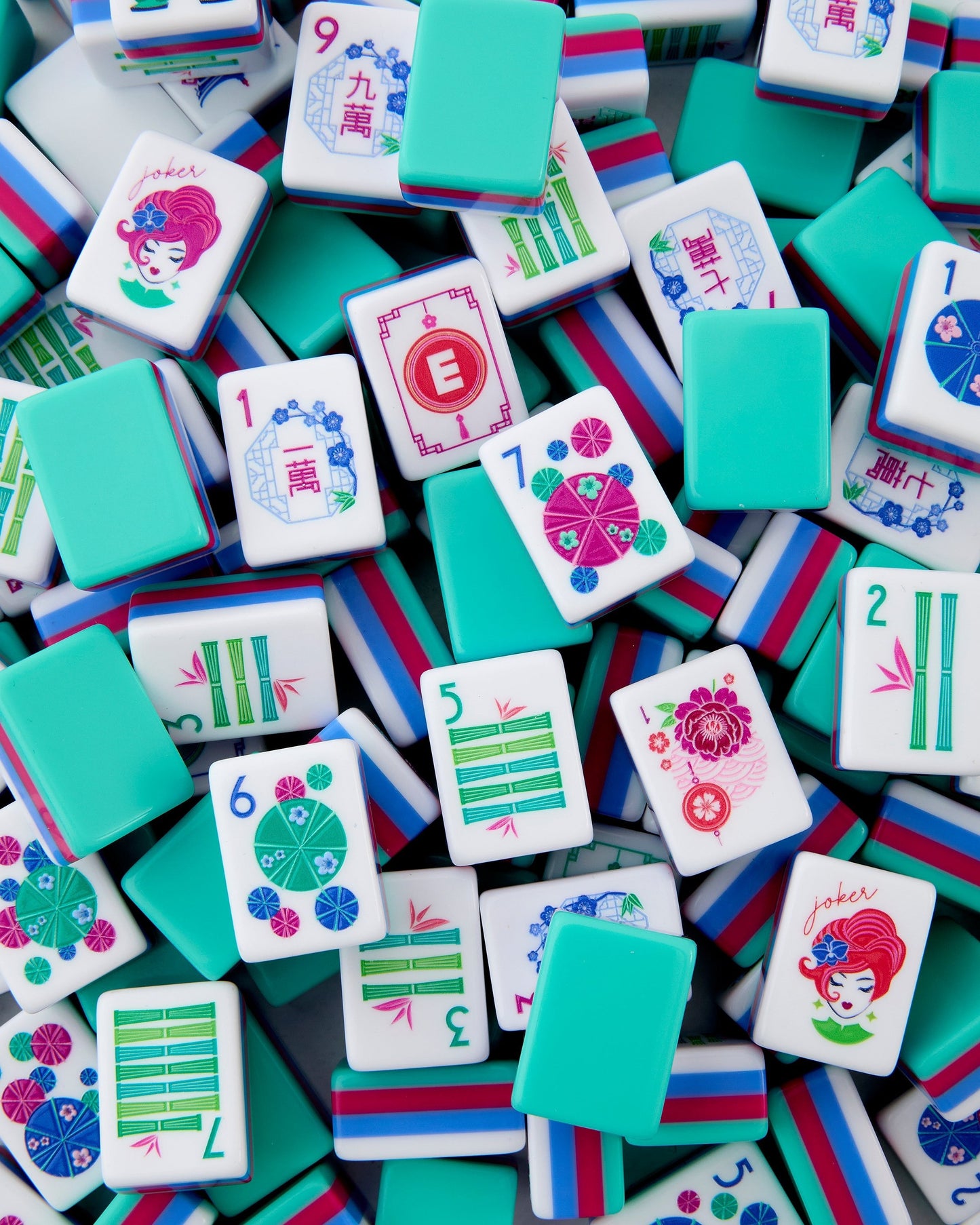 American Mahjong Tile Set Coastal Turquoise Coral and Blue Design for Game Nights 160 Piece Acrylic Set