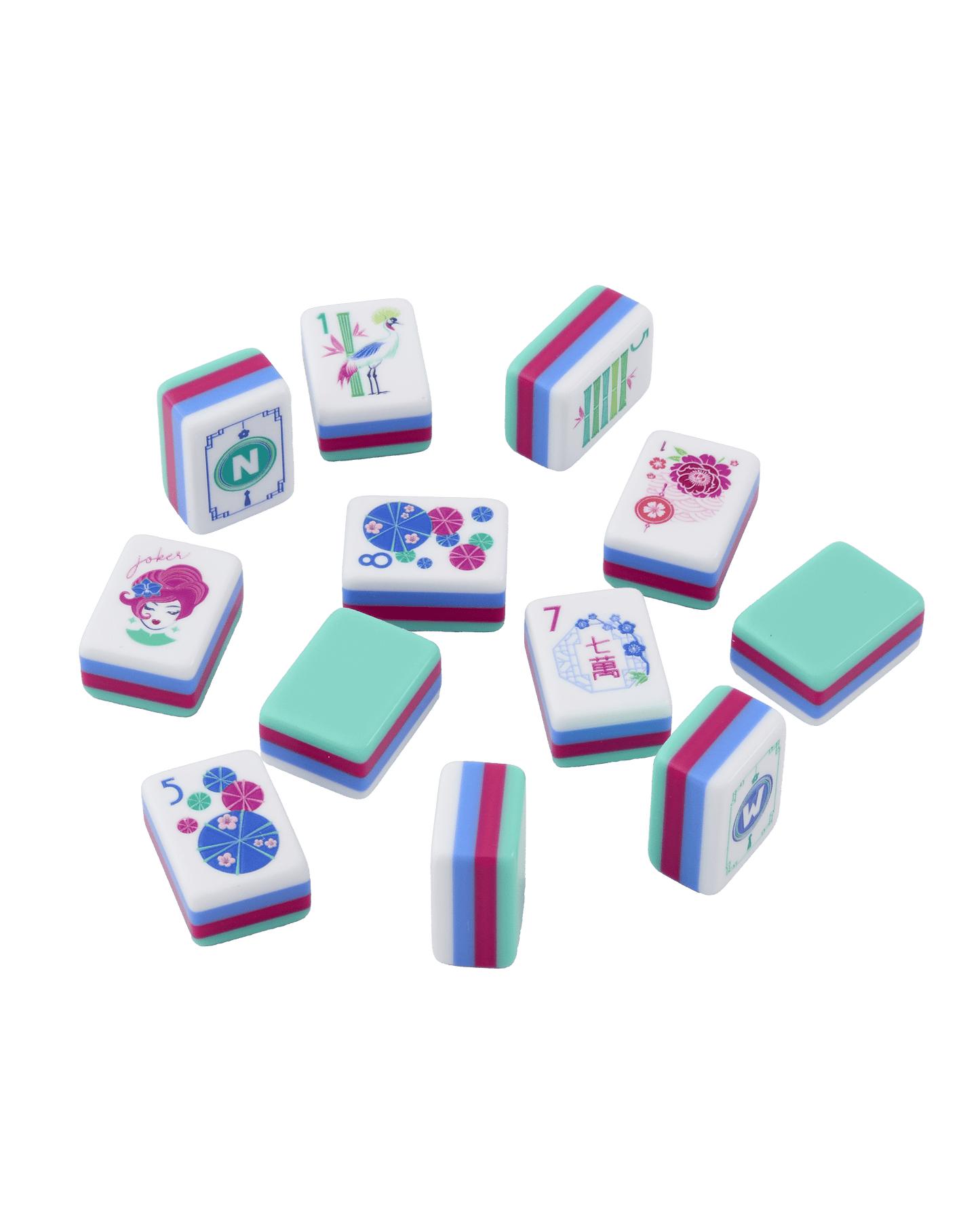 American Mahjong Tile Set Coastal Turquoise Coral and Blue Design for Game Nights 160 Piece Acrylic Set