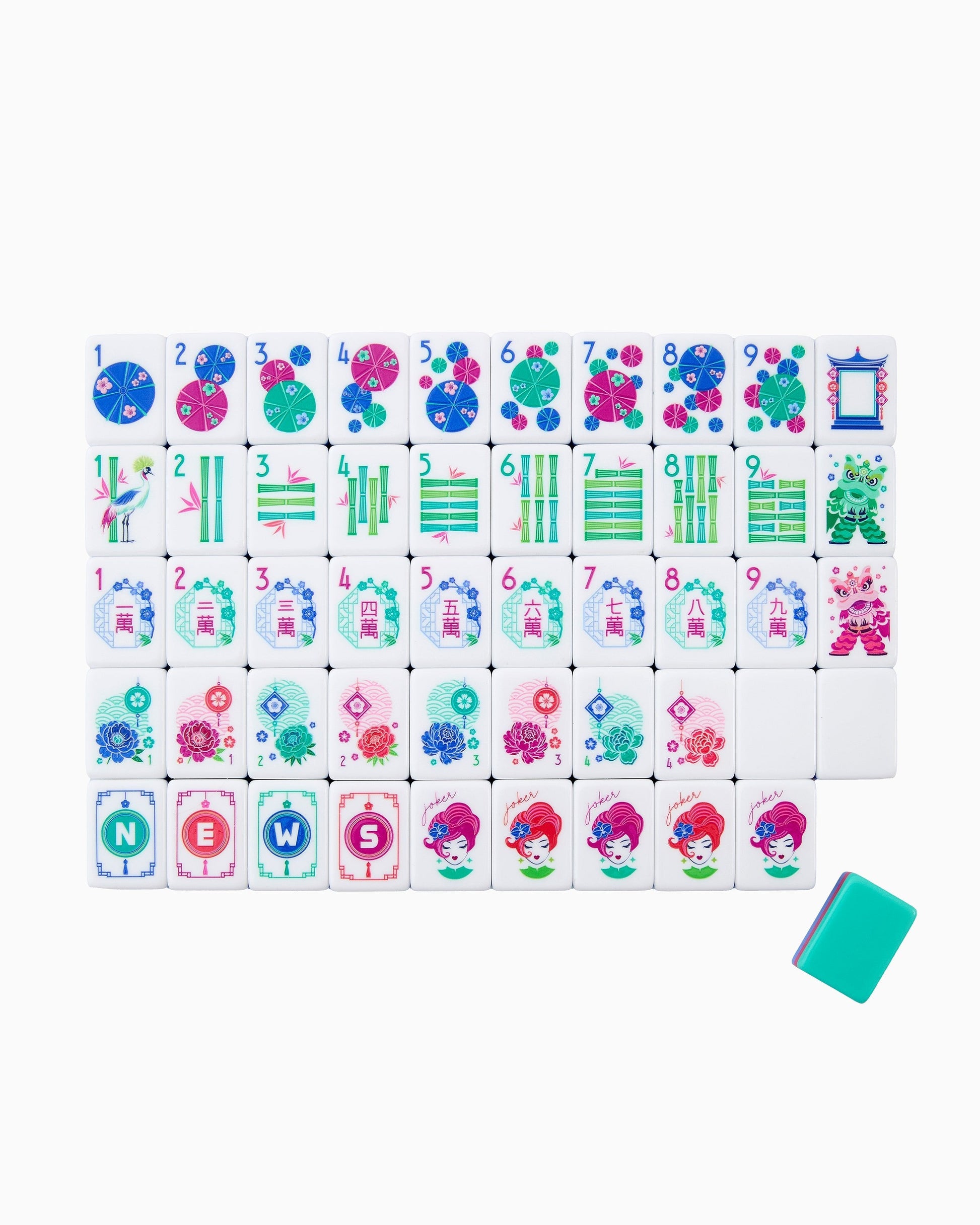 American Mahjong Tile Set Coastal Turquoise Coral and Blue Design for Game Nights 160 Piece Acrylic Set