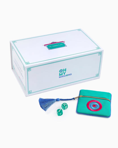 American Mahjong Tile Set Coastal Turquoise Coral and Blue Design for Game Nights 160 Piece Acrylic Set