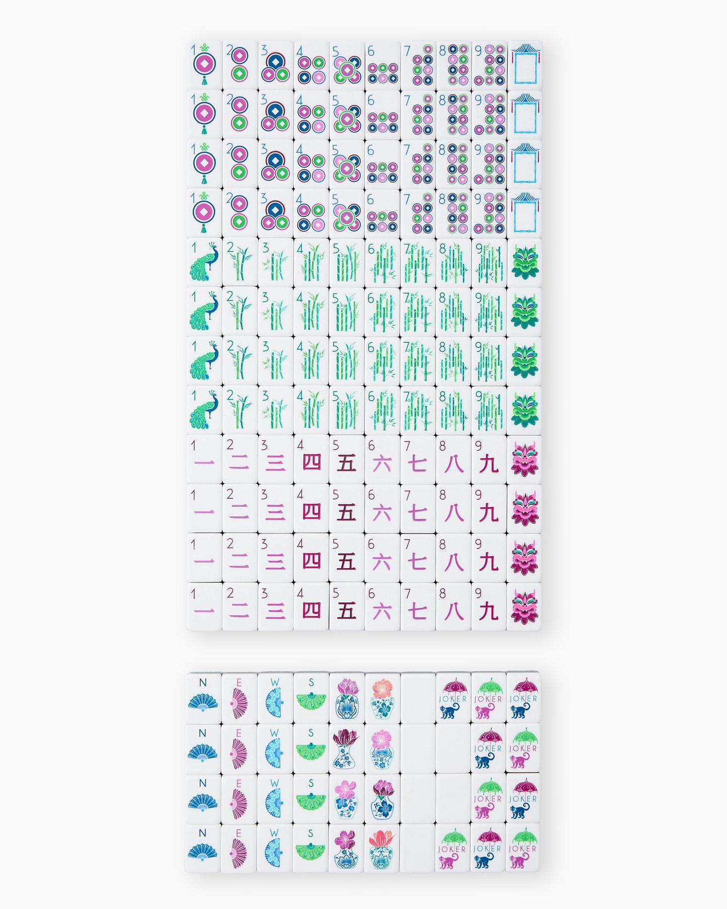American Mahjong Tile Set Purple Berry and Green Floral Design for Game Nights 160 Piece Acrylic Set