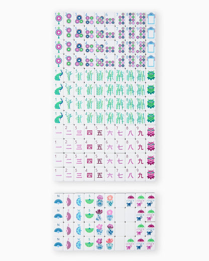 American Mahjong Tile Set Purple Berry and Green Floral Design for Game Nights 160 Piece Acrylic Set