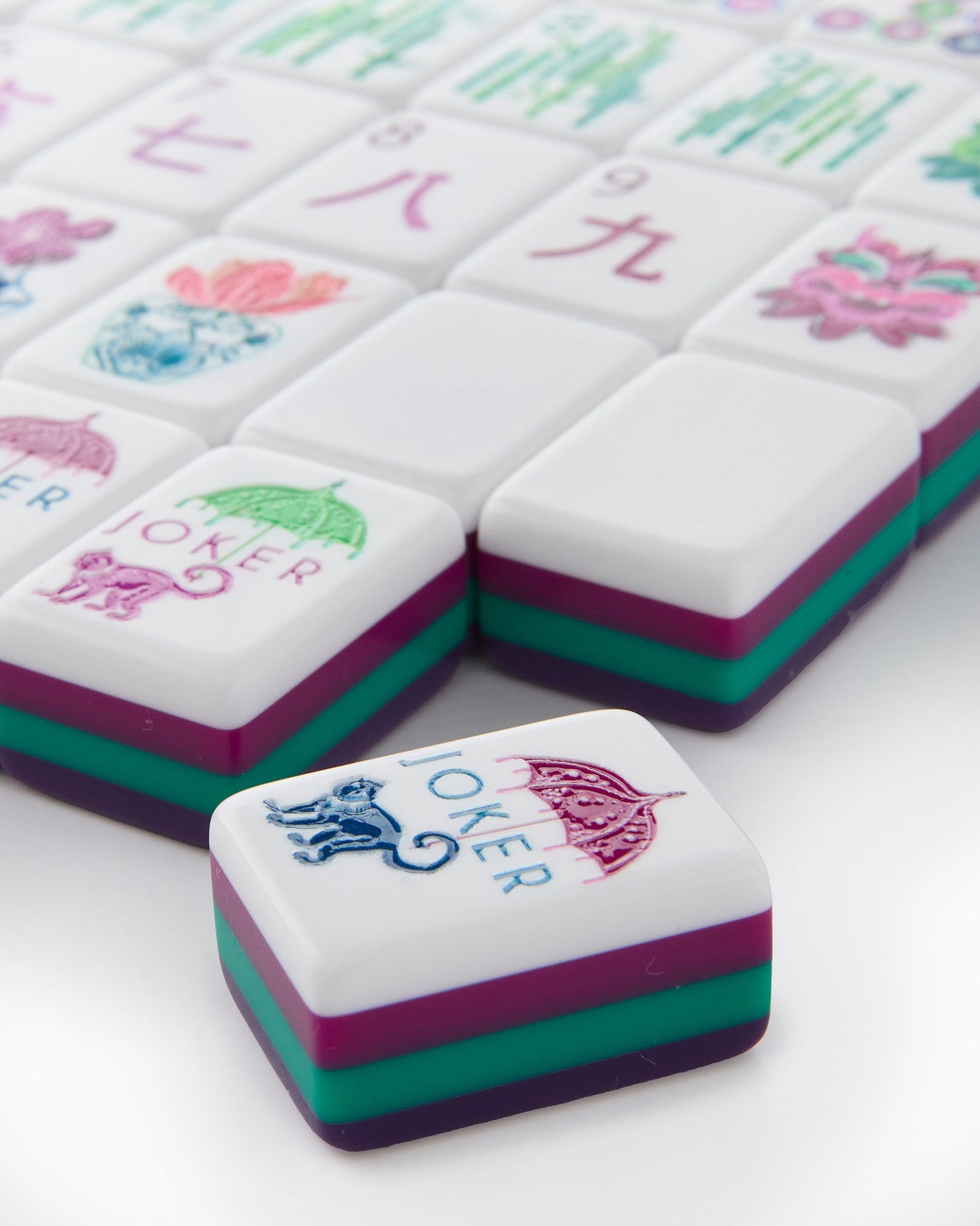 American Mahjong Tile Set Purple Berry and Green Floral Design for Game Nights 160 Piece Acrylic Set
