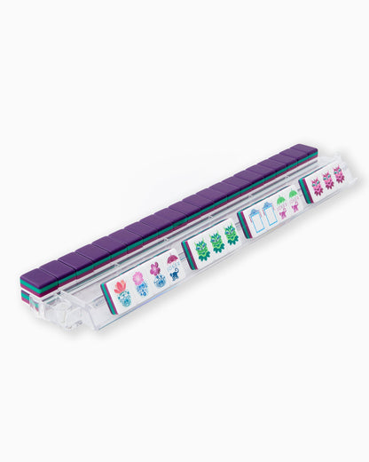 American Mahjong Tile Set Purple Berry and Green Floral Design for Game Nights 160 Piece Acrylic Set