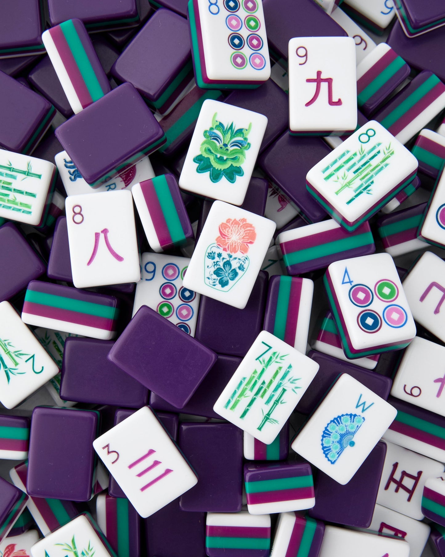 American Mahjong Tile Set Purple Berry and Green Floral Design for Game Nights 160 Piece Acrylic Set