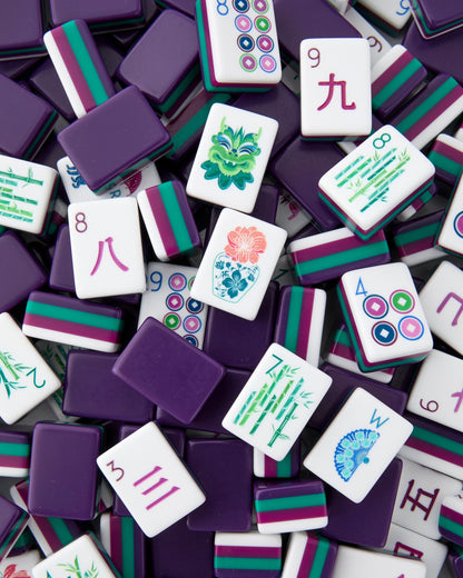 American Mahjong Tile Set Purple Berry and Green Floral Design for Game Nights 160 Piece Acrylic Set