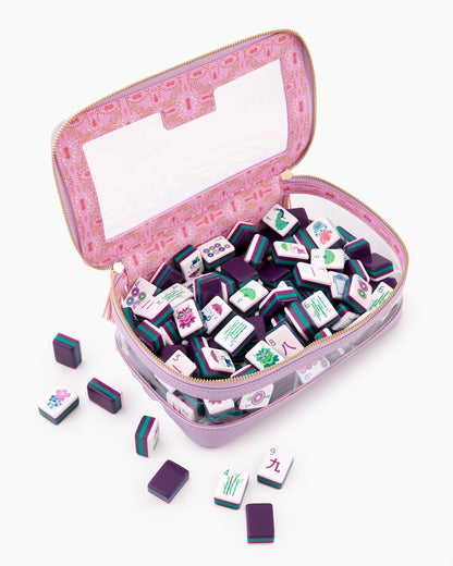 American Mahjong Tile Set Purple Berry and Green Floral Design for Game Nights 160 Piece Acrylic Set