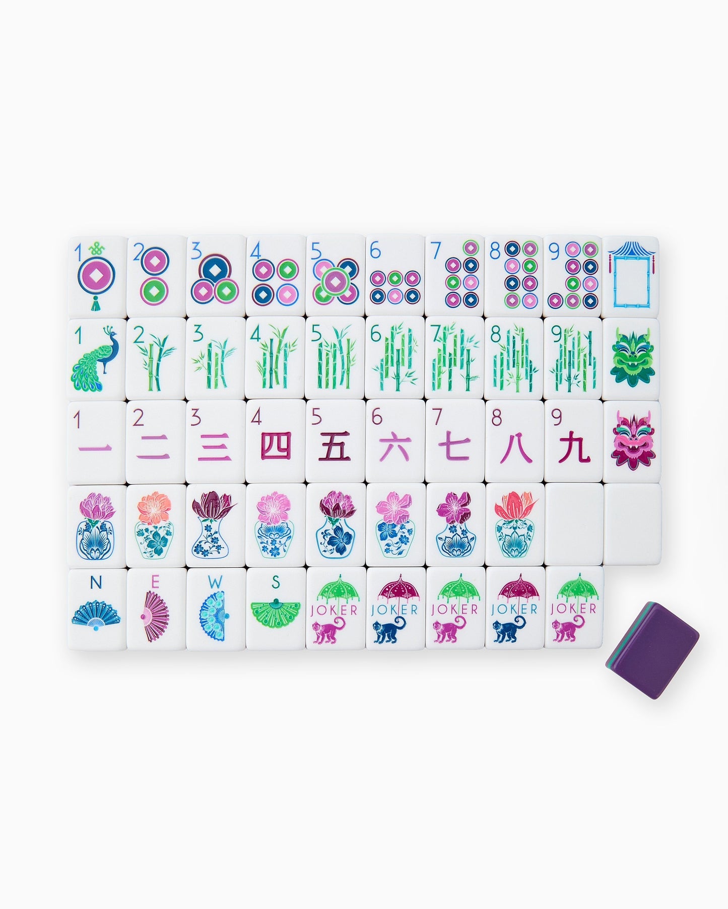 American Mahjong Tile Set Purple Berry and Green Floral Design for Game Nights 160 Piece Acrylic Set