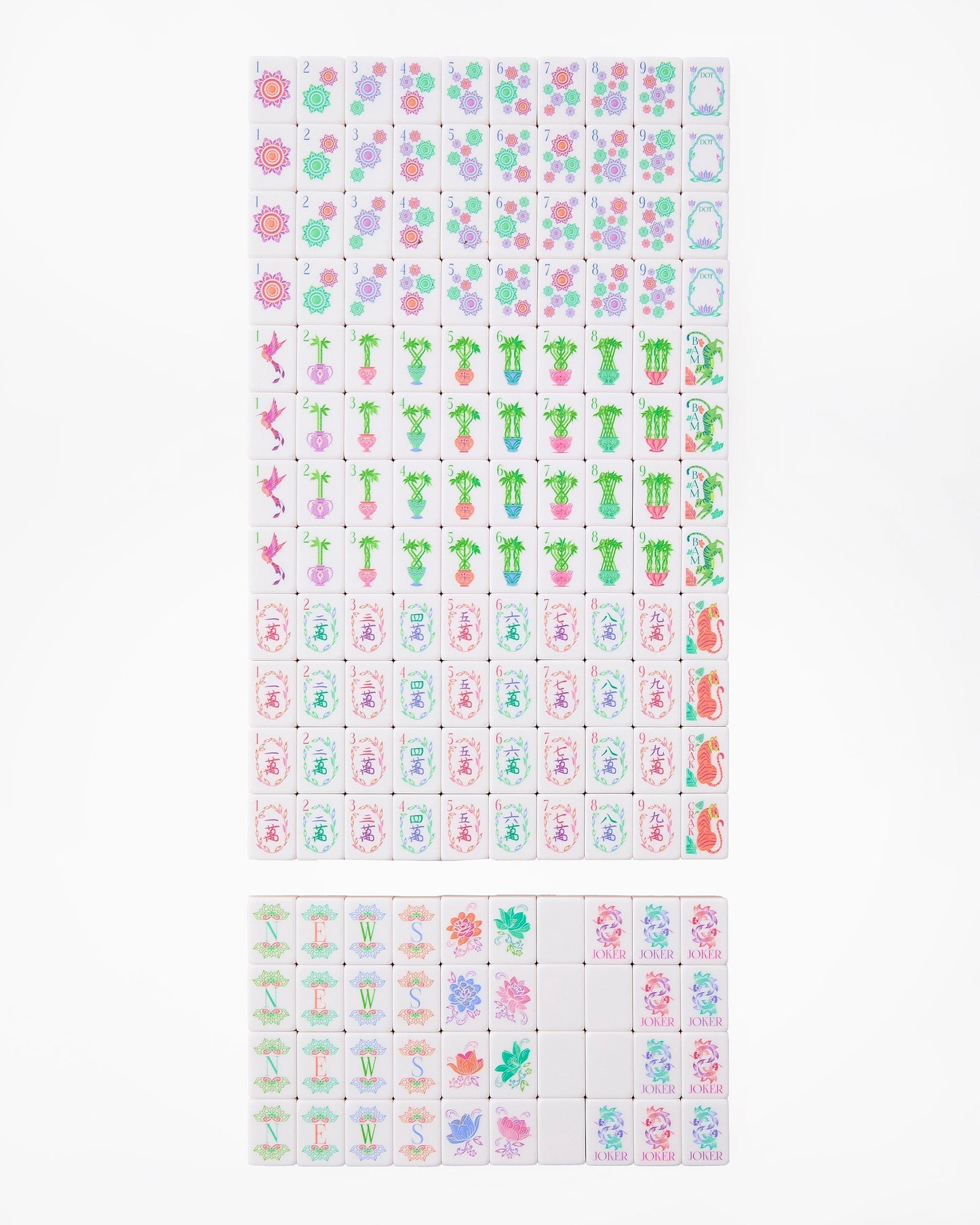 American Mahjong Tile Set Pastel Pearl Inspired Floral Design for Game Nights 160 Piece Acrylic Set