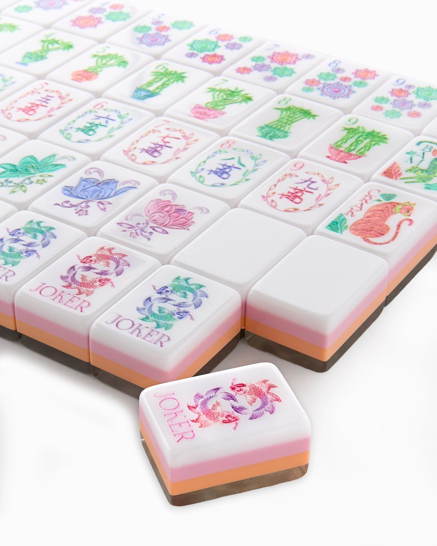 American Mahjong Tile Set Pastel Pearl Inspired Floral Design for Game Nights 160 Piece Acrylic Set