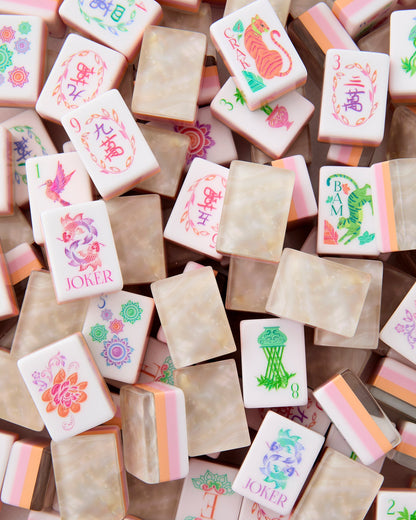 American Mahjong Tile Set Pastel Pearl Inspired Floral Design for Game Nights 160 Piece Acrylic Set