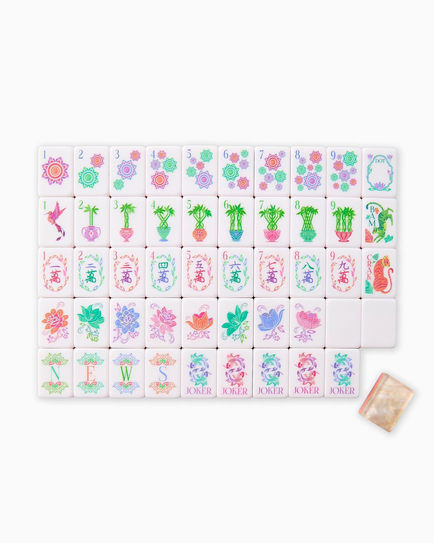 American Mahjong Tile Set Pastel Pearl Inspired Floral Design for Game Nights 160 Piece Acrylic Set