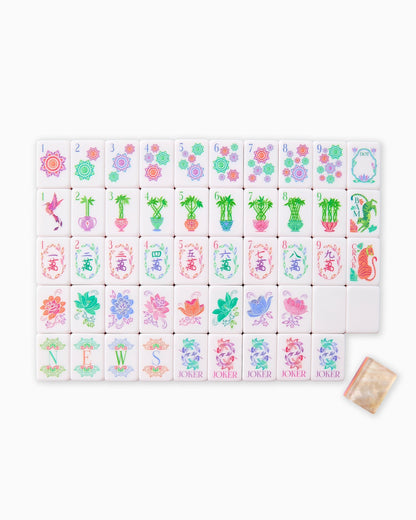 American Mahjong Tile Set Pastel Pearl Inspired Floral Design for Game Nights 160 Piece Acrylic Set