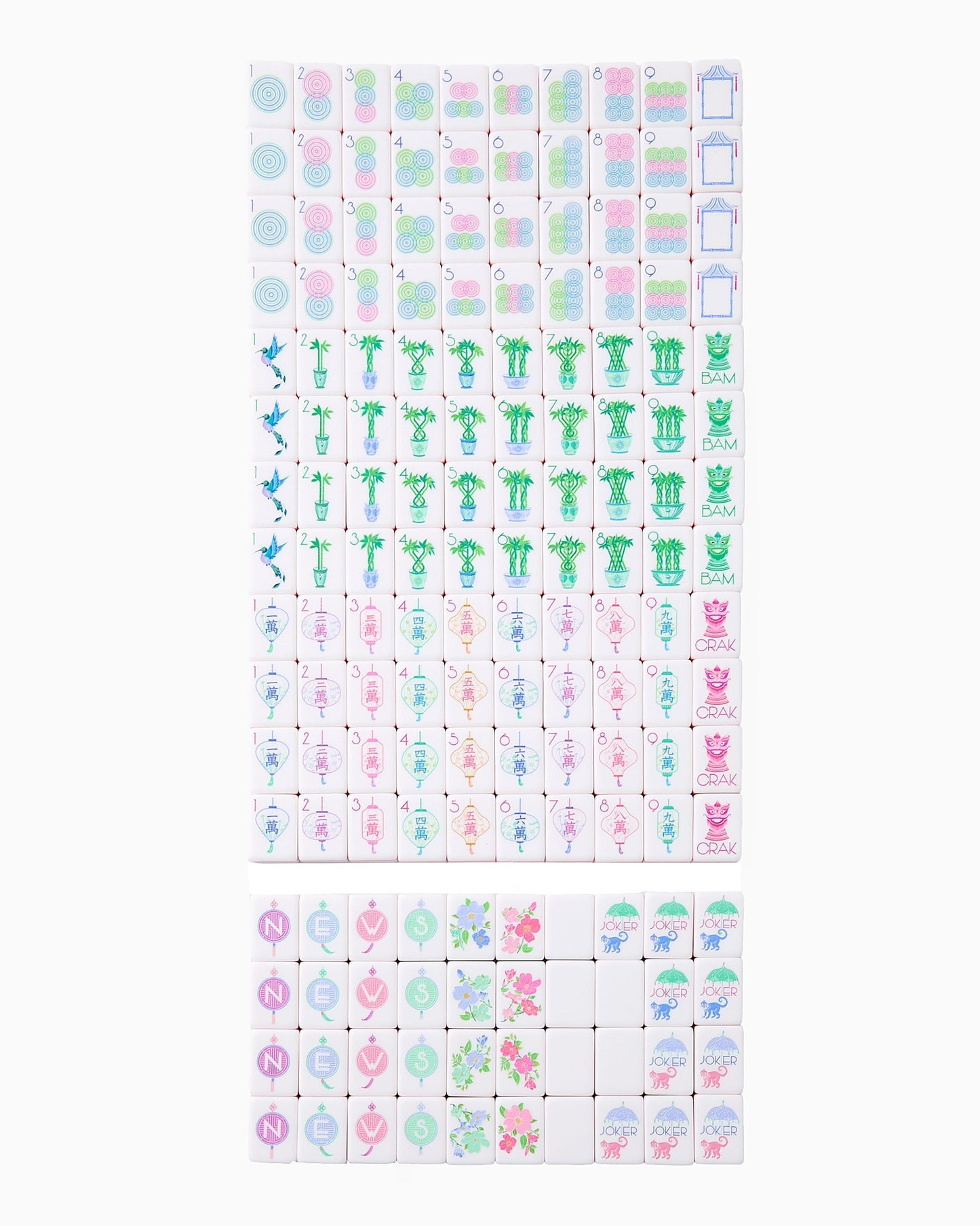 American Mahjong Tile Set Blush Blue and Mint Pastel Gradient Design for Game Nights 160 Piece Acrylic Set