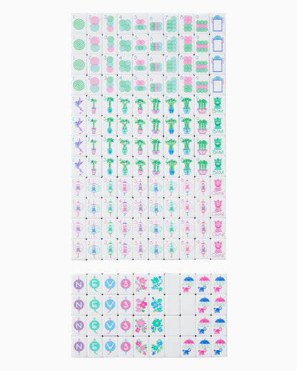 American Mahjong Tile Set Blue Lime and Green Floral Nature Design for Game Nights 160 Piece Acrylic Set