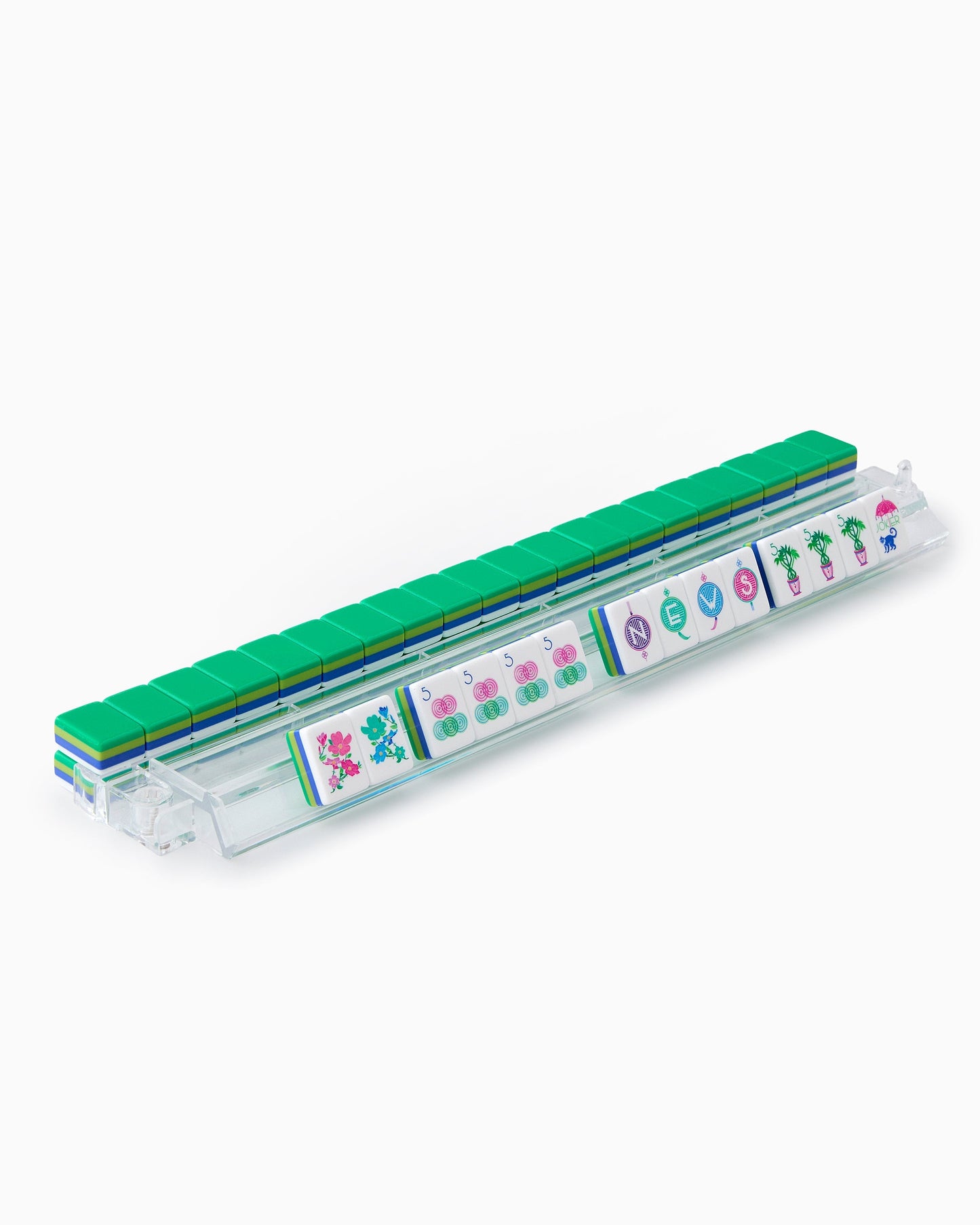 American Mahjong Tile Set Blue Lime and Green Floral Nature Design for Game Nights 160 Piece Acrylic Set
